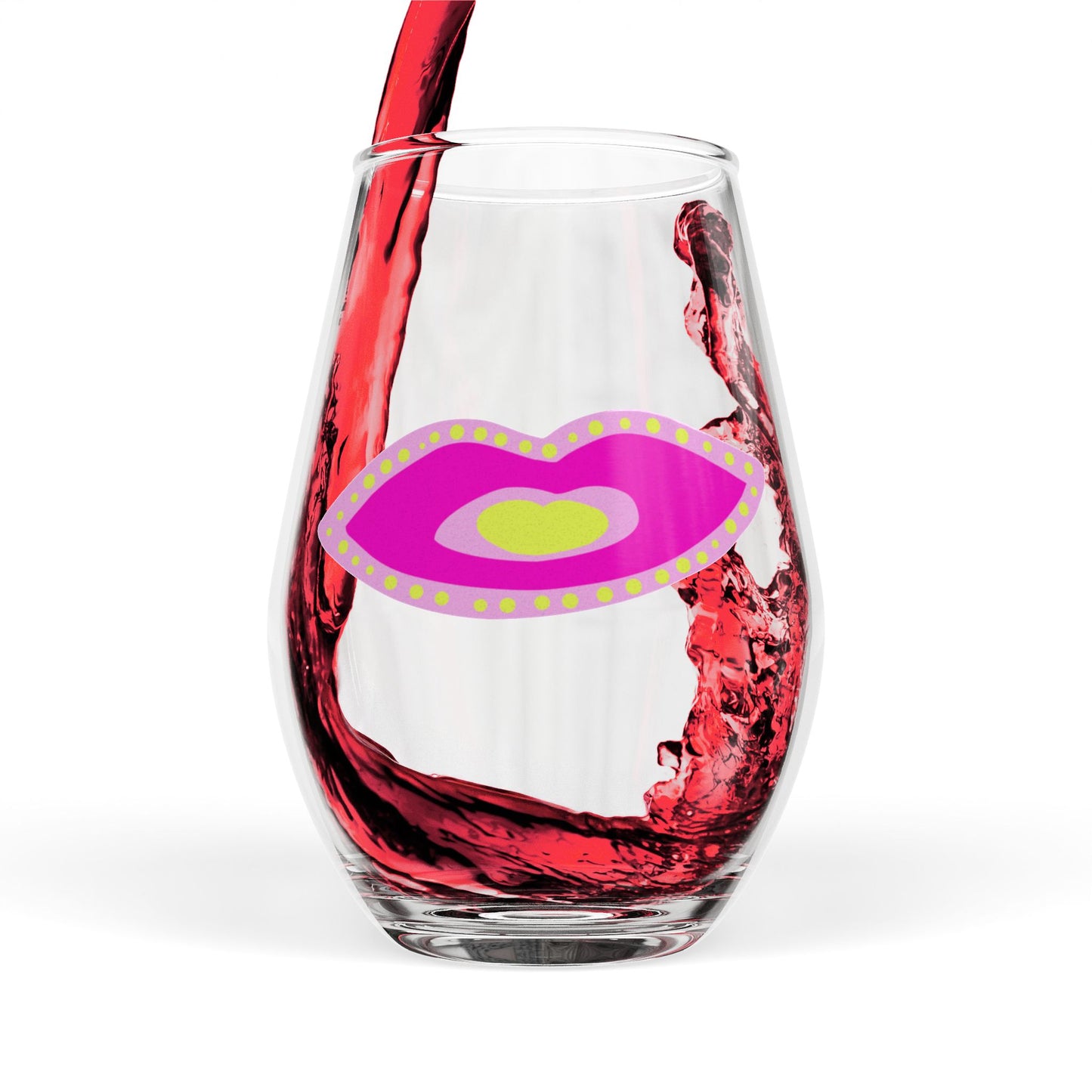 Pink Fabulous Lips - Stemless Wine Glass, 11.75oz