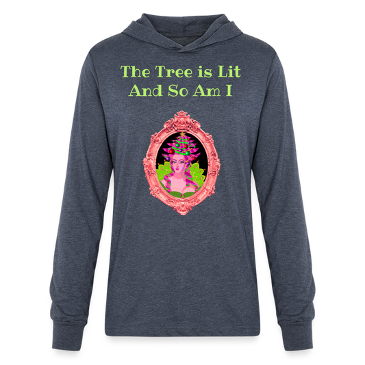 The Tree is Lit And So Am I - Unisex Long Sleeve Hoodie Shirt - heather navy