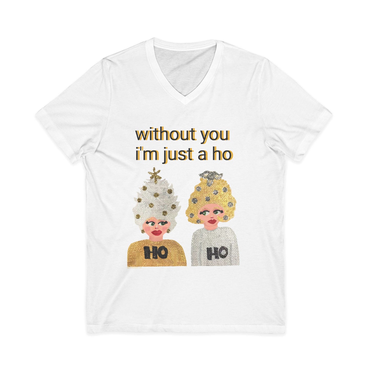 Ho Ho Holiday Hair - Unisex Jersey Short Sleeve V-Neck Tee