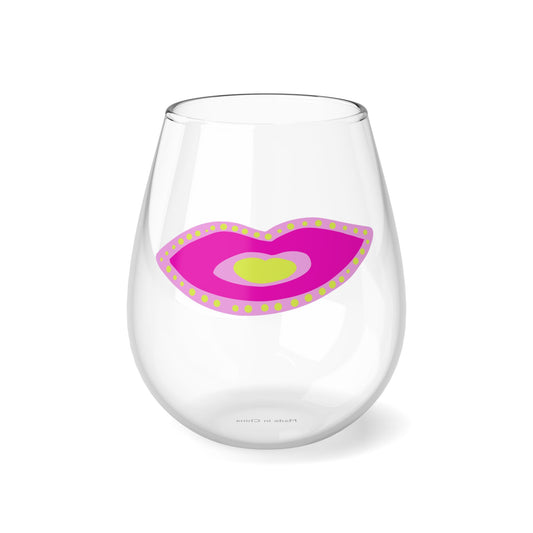 Pink Fabulous Lips - Stemless Wine Glass, 11.75oz