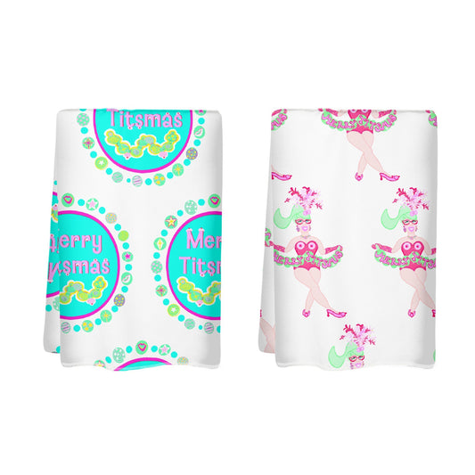 Dish towel – Blue Titsmas and Miss Titsmas towels - Made in the USA- 2 Pcs Polyester Dish Towel 26x18in (Free Shipping a