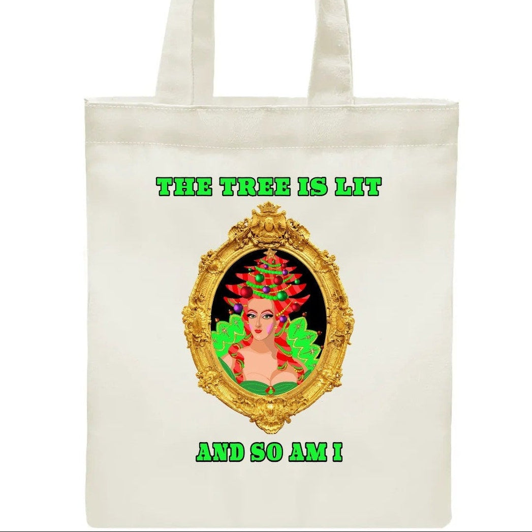 Tote bag – Lit Tree - Made in the USA -Printed Canvas Shopping Bags (Free Shipping and Shipped in US)