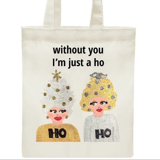 Tote bag – Ho Ho Hair - Made in the USA -Printed Canvas Shopping Bags (Free Shipping and Shipped in US)