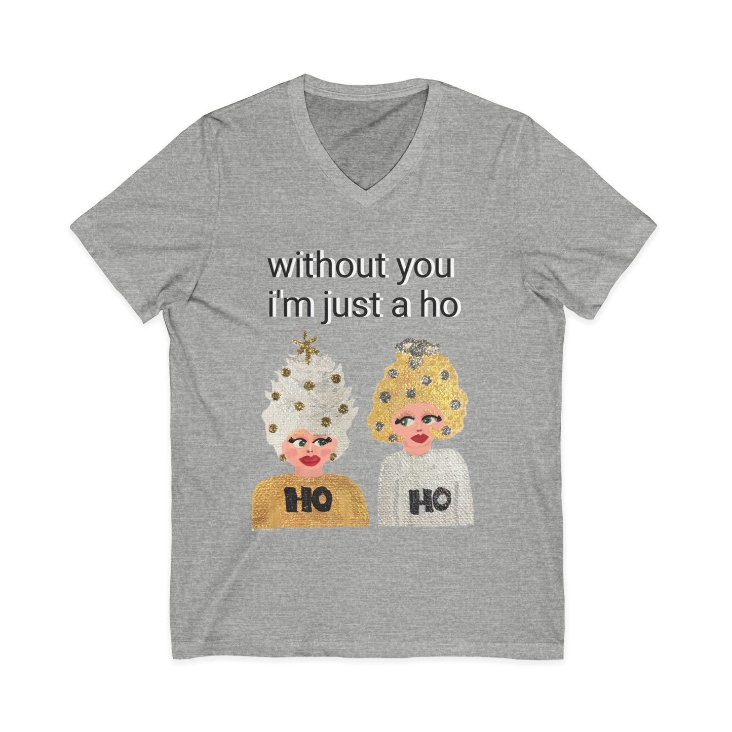 Ho Ho Holiday Hair - Unisex Jersey Short Sleeve V-Neck Tee