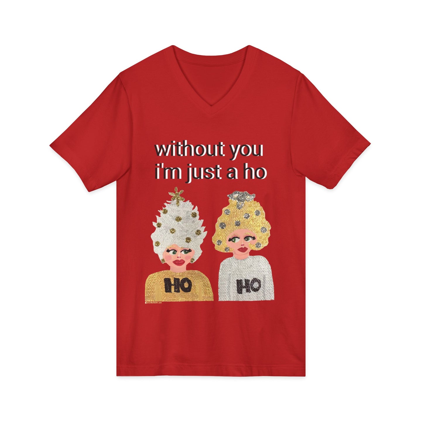 Ho Ho Holiday Hair - Unisex Jersey Short Sleeve V-Neck Tee