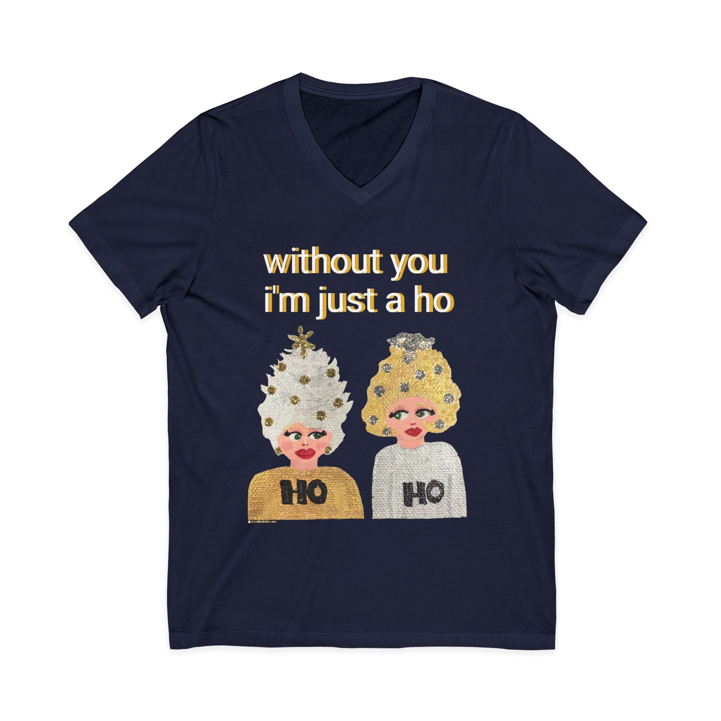 Ho Ho Holiday Hair - Unisex Jersey Short Sleeve V-Neck Tee