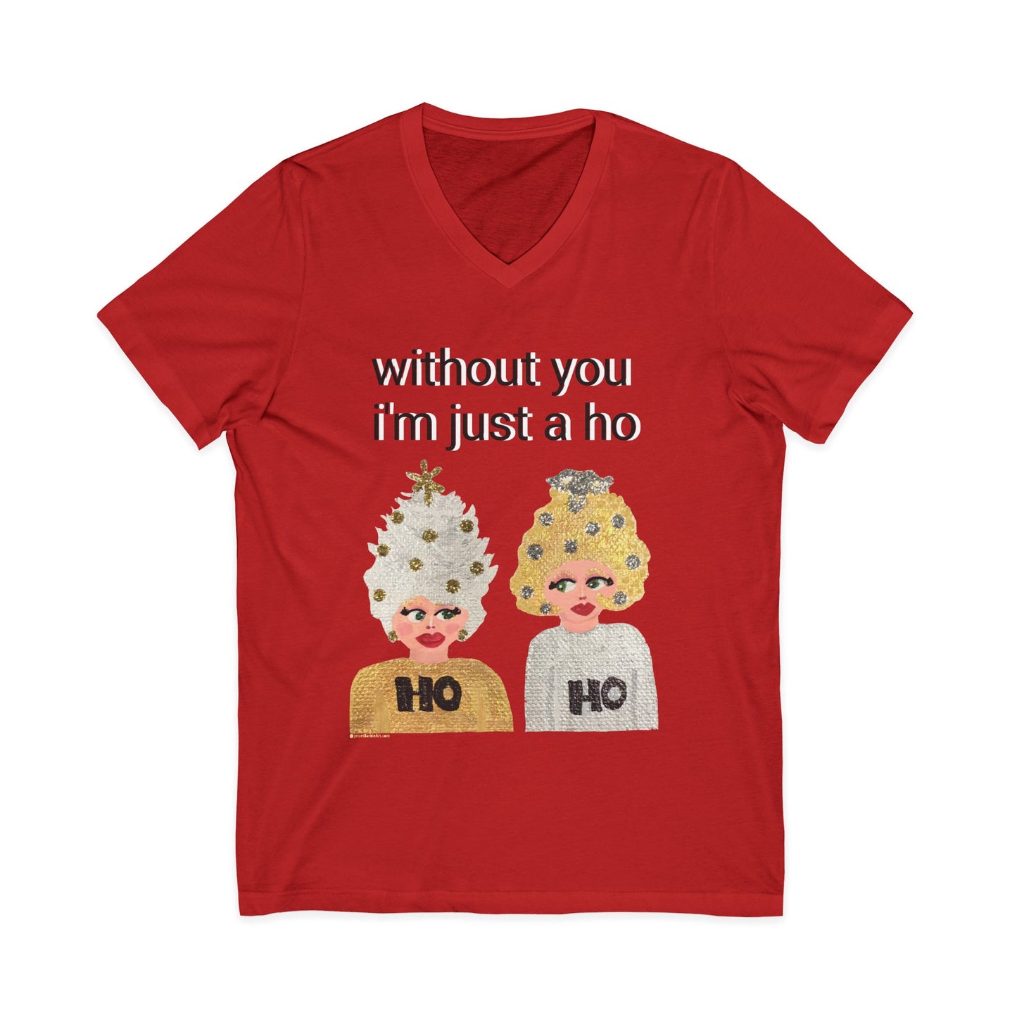 Ho Ho Holiday Hair - Unisex Jersey Short Sleeve V-Neck Tee