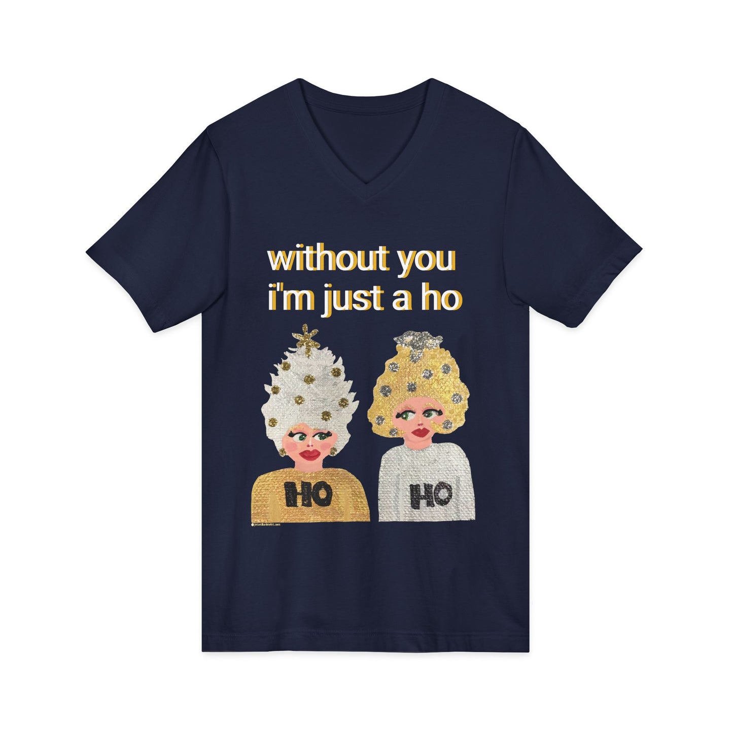 Ho Ho Holiday Hair - Unisex Jersey Short Sleeve V-Neck Tee