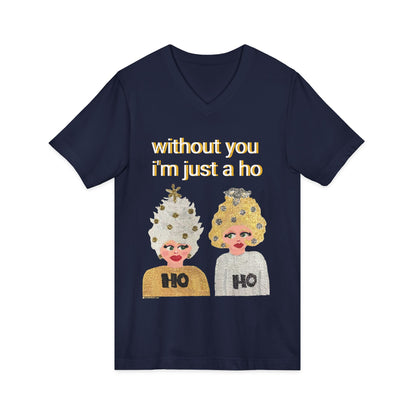 Ho Ho Holiday Hair - Unisex Jersey Short Sleeve V-Neck Tee