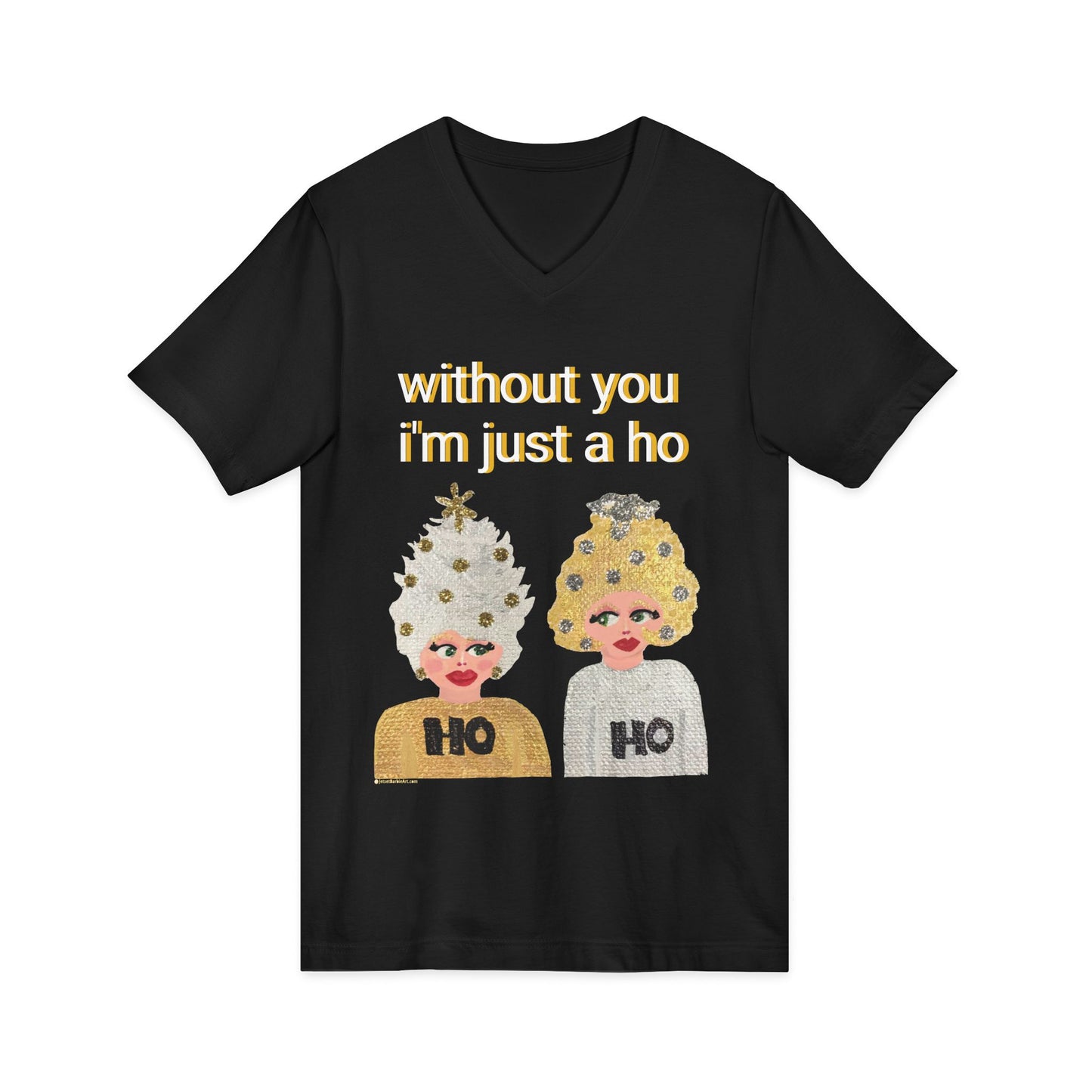 Ho Ho Holiday Hair - Unisex Jersey Short Sleeve V-Neck Tee