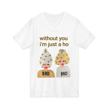 Ho Ho Holiday Hair - Unisex Jersey Short Sleeve V-Neck Tee