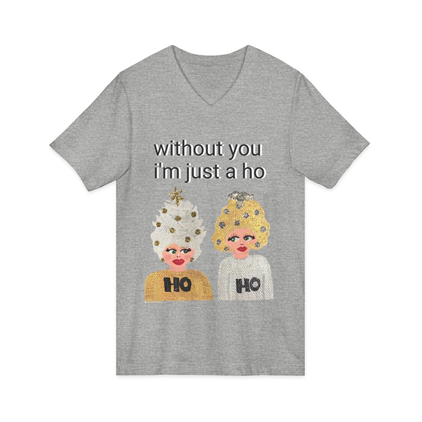 Ho Ho Holiday Hair - Unisex Jersey Short Sleeve V-Neck Tee