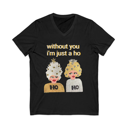 Ho Ho Holiday Hair - Unisex Jersey Short Sleeve V-Neck Tee