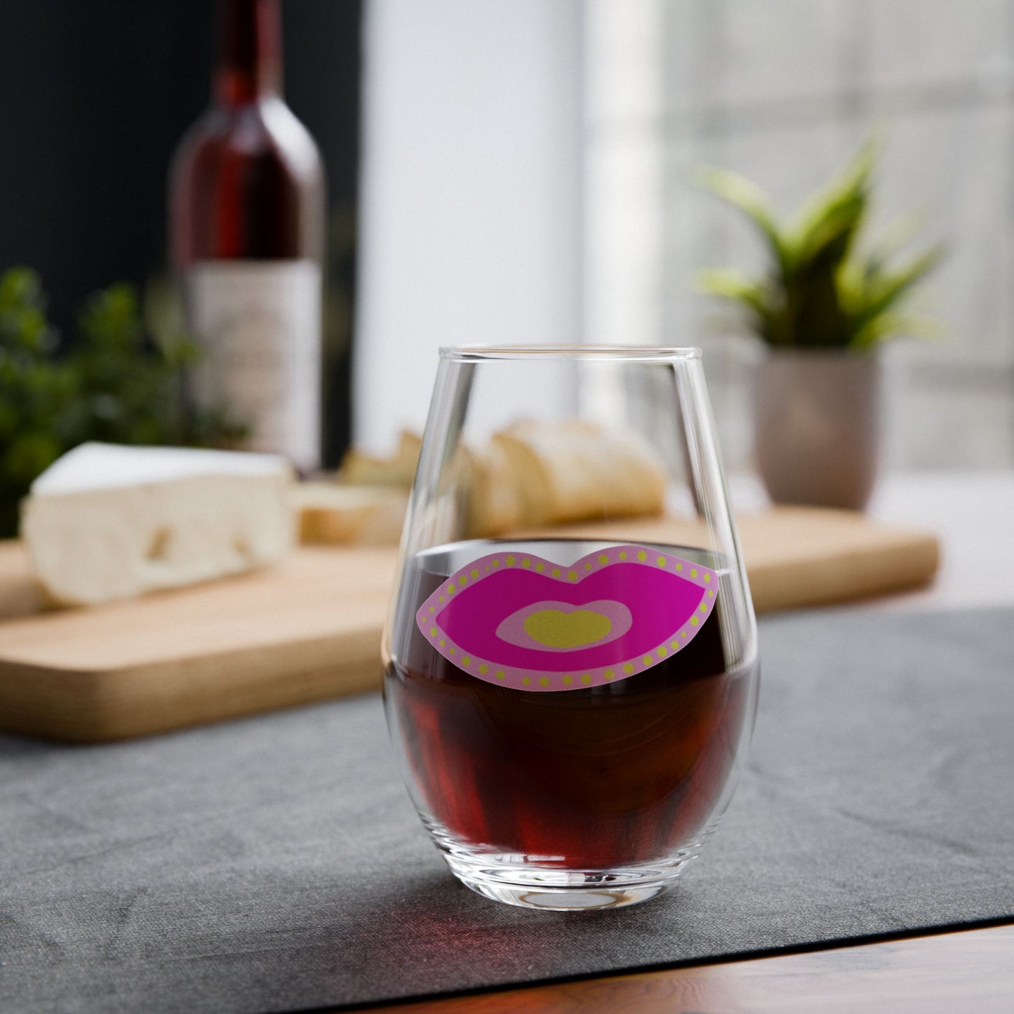 Pink Fabulous Lips - Stemless Wine Glass, 11.75oz