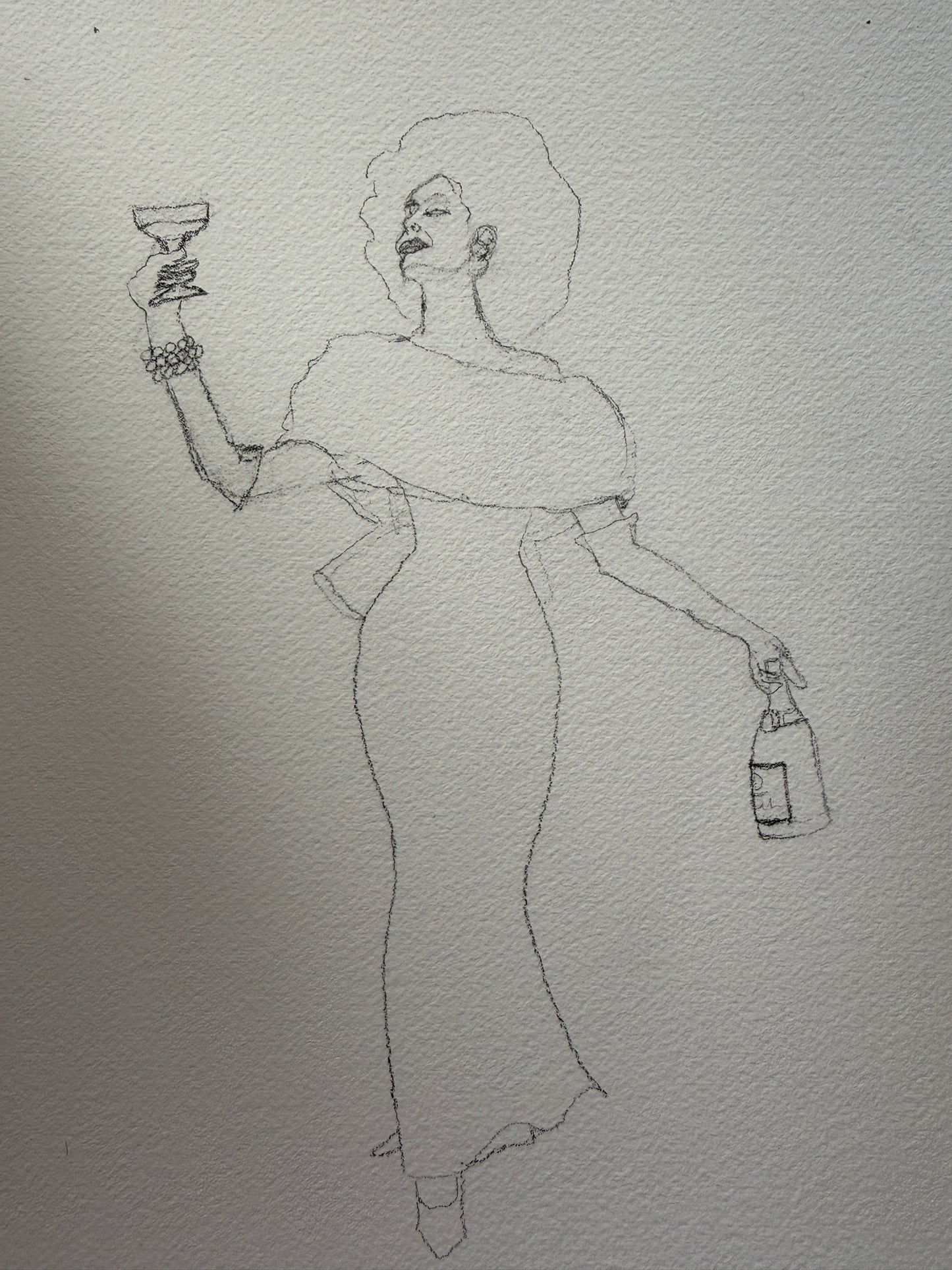 Pencil sketch stage of A Toast to Pride, an original mixed-media Pride painting by Mandi Loomis