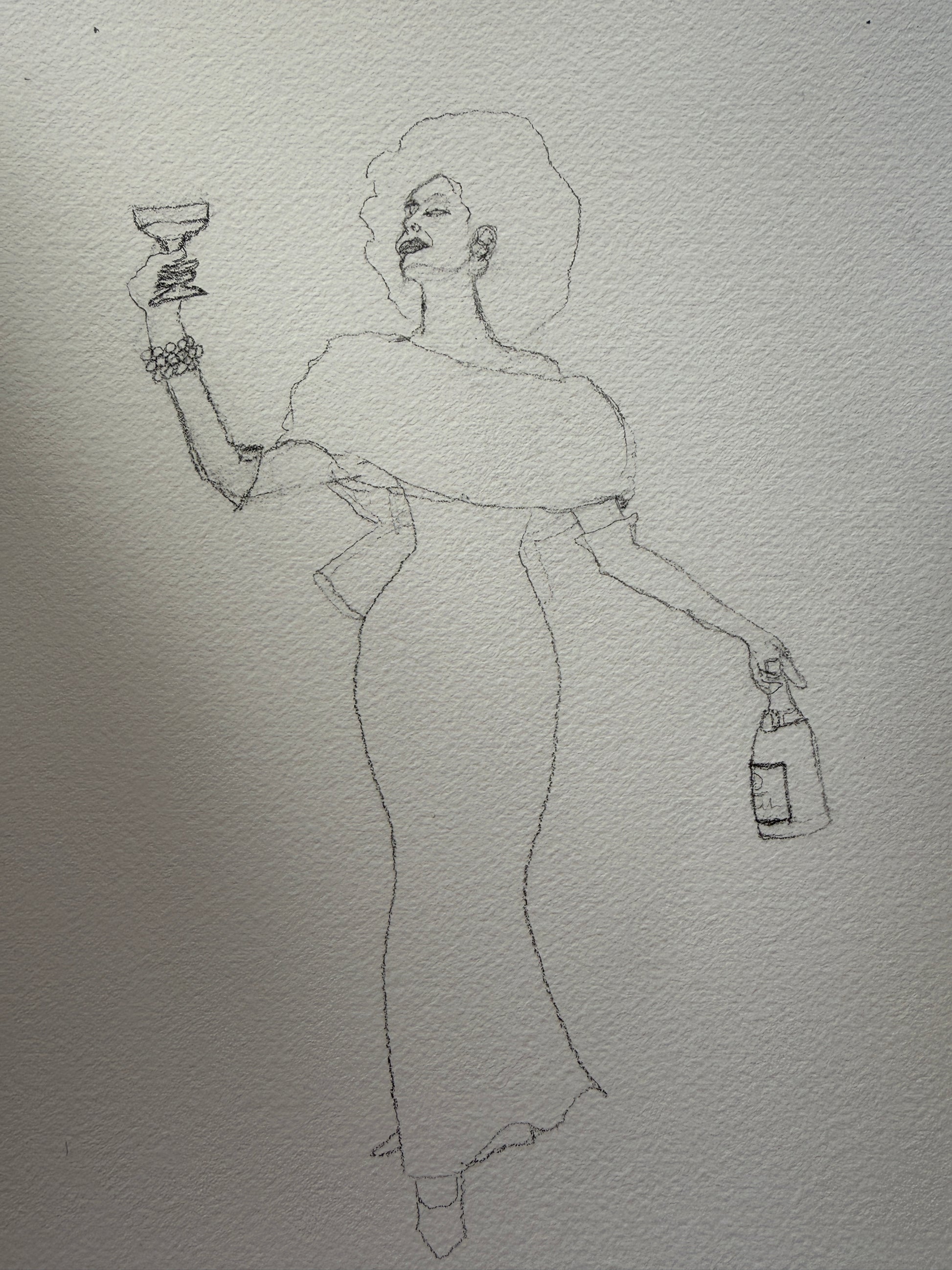 Pencil sketch stage of A Toast to Pride, an original mixed-media Pride painting by Mandi Loomis