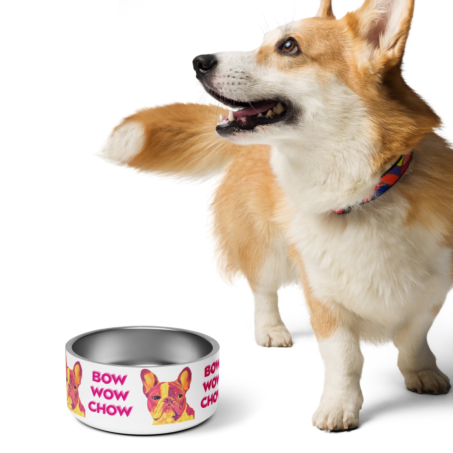 Pet bowl - Bow Wow Chow - Pink Frenchie - 32 oz