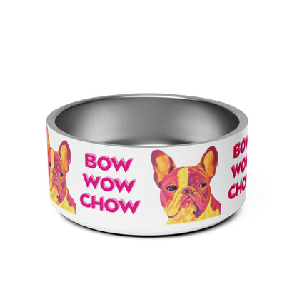 Gift – Pet Bowl – “Bow Wow Chow” Pink Frenchie (32 oz)