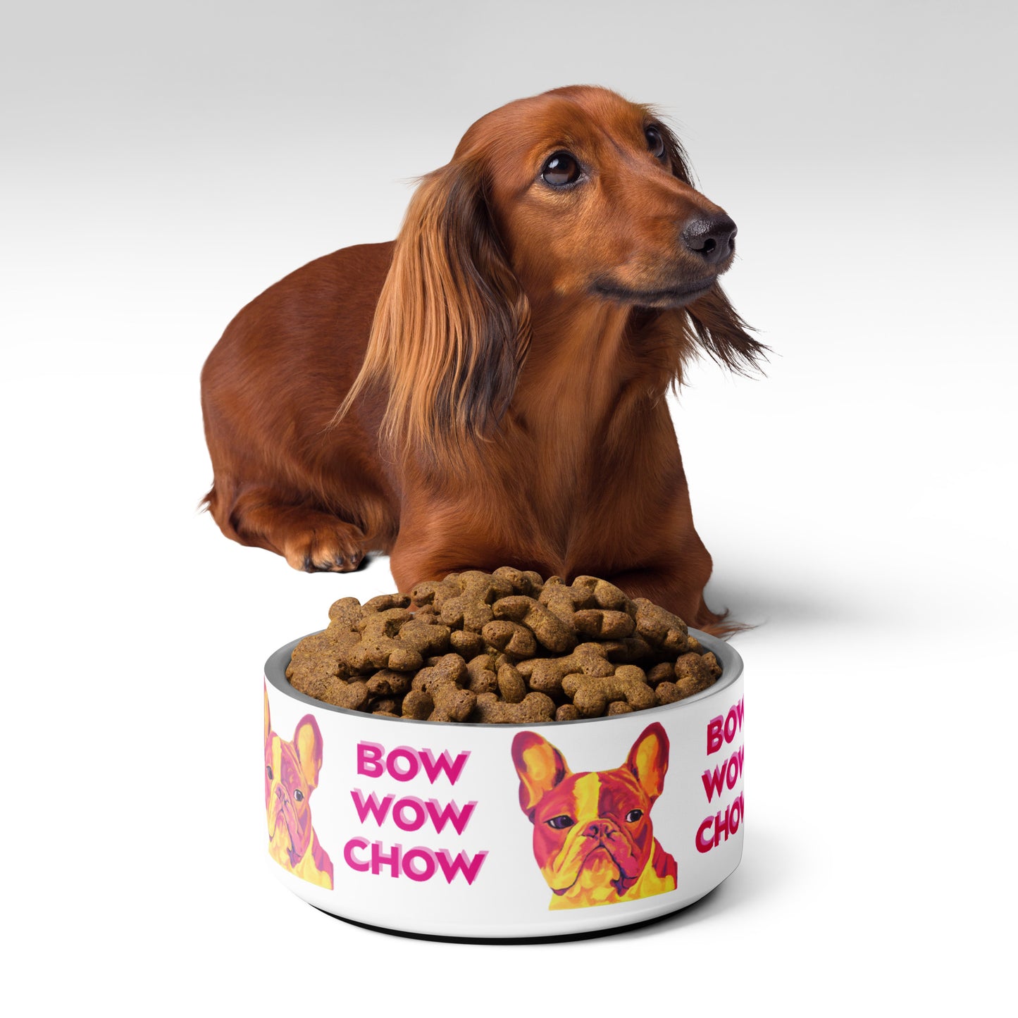 Pet bowl - Bow Wow Chow - Pink Frenchie - 32 oz