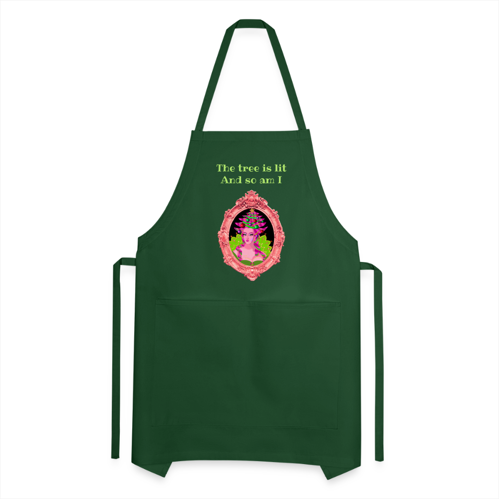 Lit Tree Adjustable Apron - Pink on White - forest green