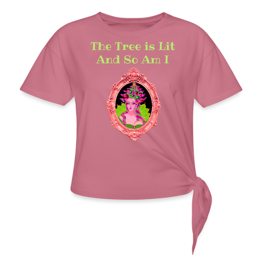 The Tree is Lit And So Am I - Women's Knotted Christmas T-Shirt - mauve