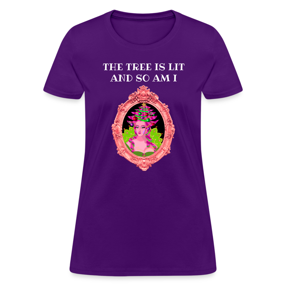 The Tree is Lit And So Am I - Women's Christmas T-Shirt - purple