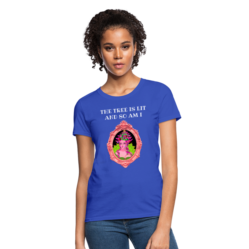 The Tree is Lit And So Am I - Women's Christmas T-Shirt - royal blue