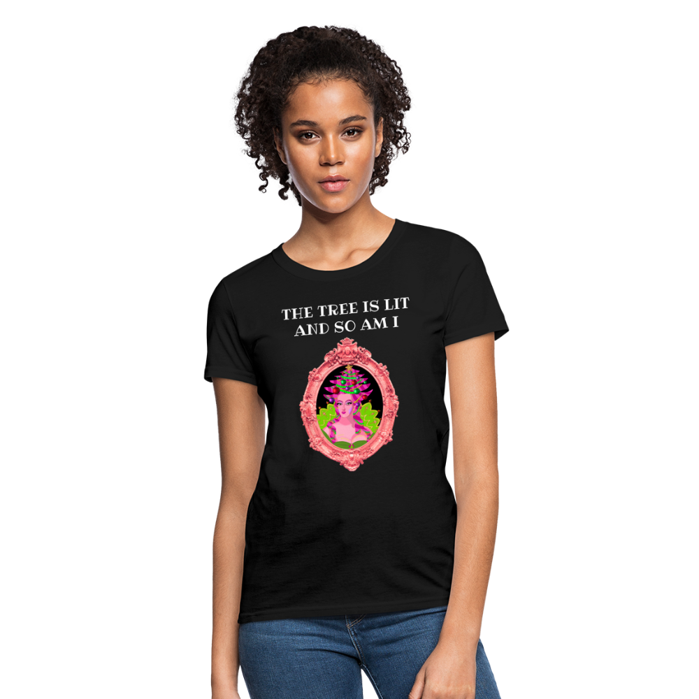 The Tree is Lit And So Am I - Women's Christmas T-Shirt - black