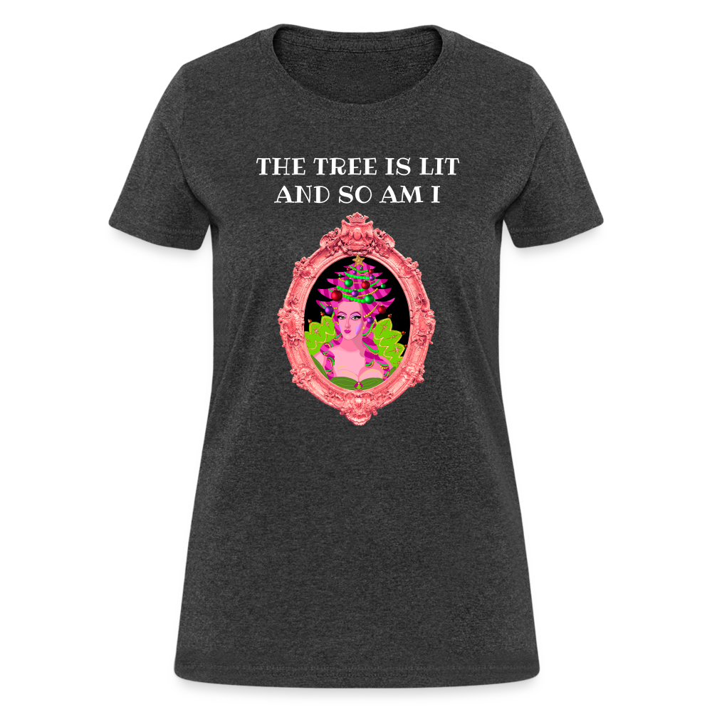 The Tree is Lit And So Am I - Women's Christmas T-Shirt - heather black