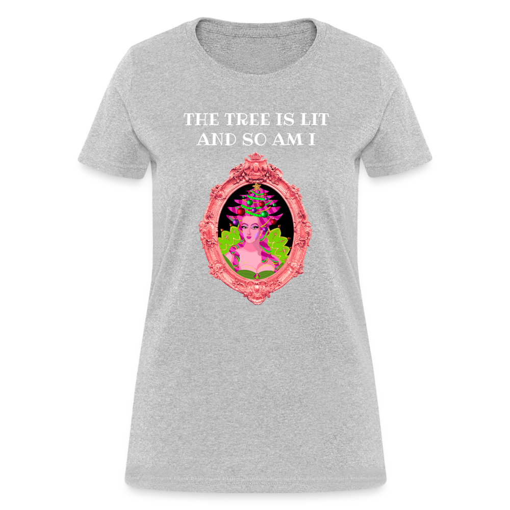 The Tree is Lit And So Am I - Women's Christmas T-Shirt - heather gray