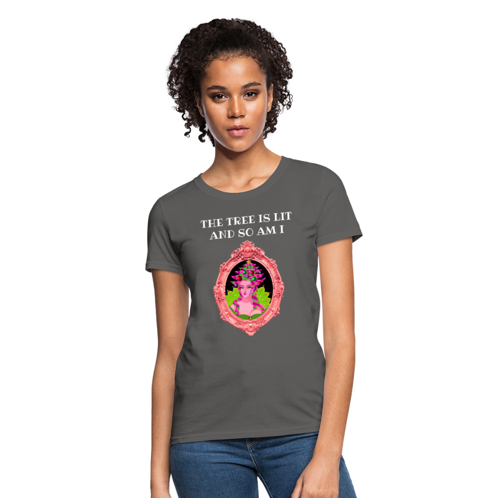 The Tree is Lit And So Am I - Women's Christmas T-Shirt - charcoal