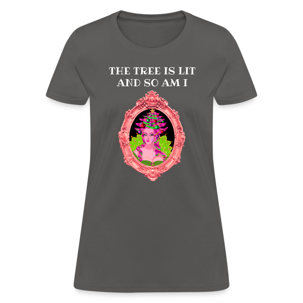 The Tree is Lit And So Am I - Women's Christmas T-Shirt - charcoal