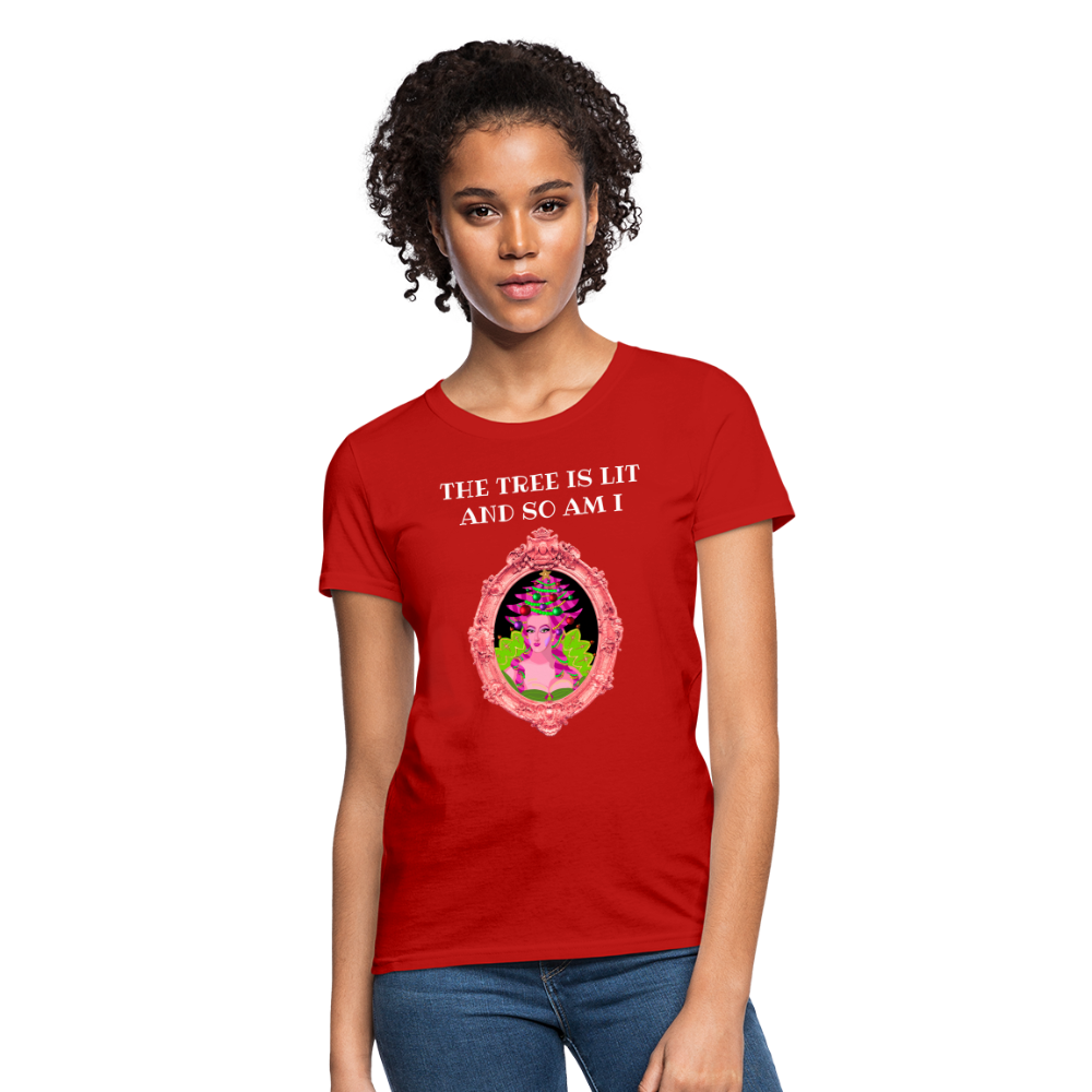 The Tree is Lit And So Am I - Women's Christmas T-Shirt - red