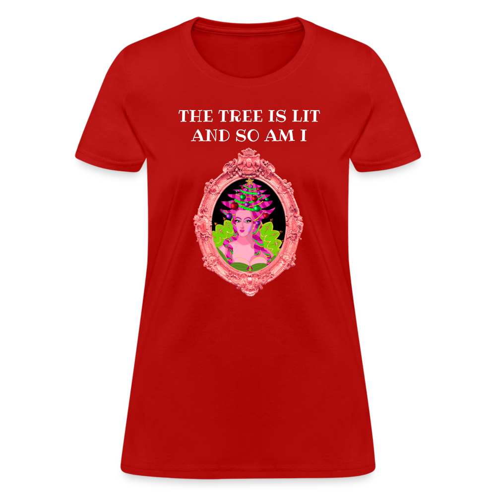 The Tree is Lit And So Am I - Women's Christmas T-Shirt - red