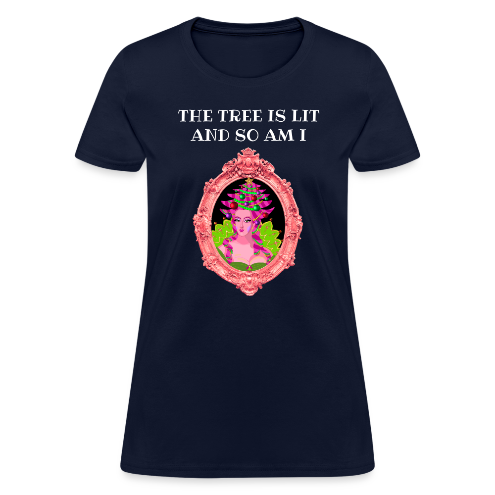 The Tree is Lit And So Am I - Women's Christmas T-Shirt - navy