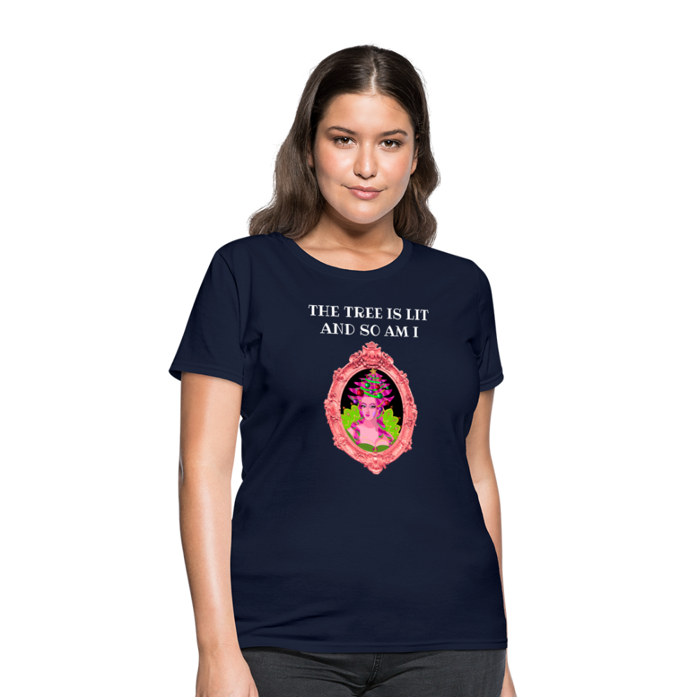 The Tree is Lit And So Am I - Women's Christmas T-Shirt - navy