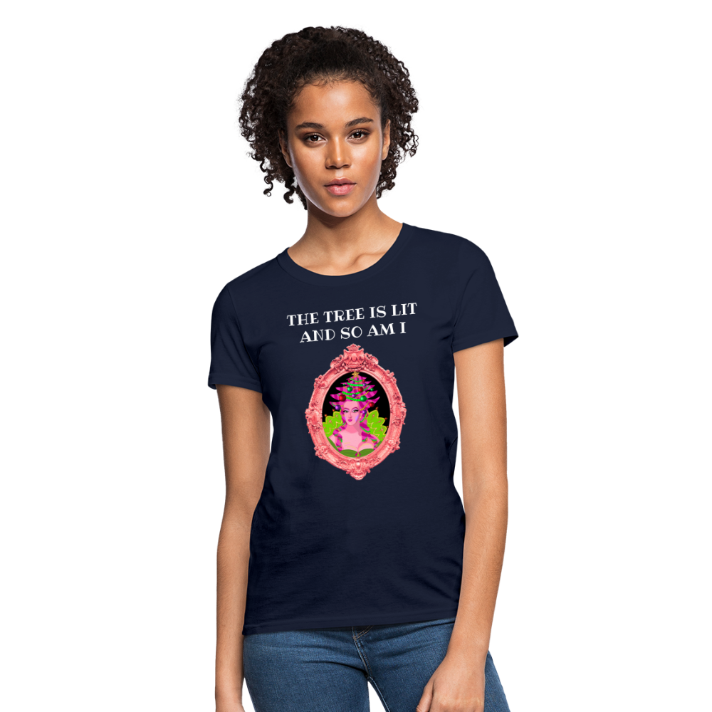 The Tree is Lit And So Am I - Women's Christmas T-Shirt - navy